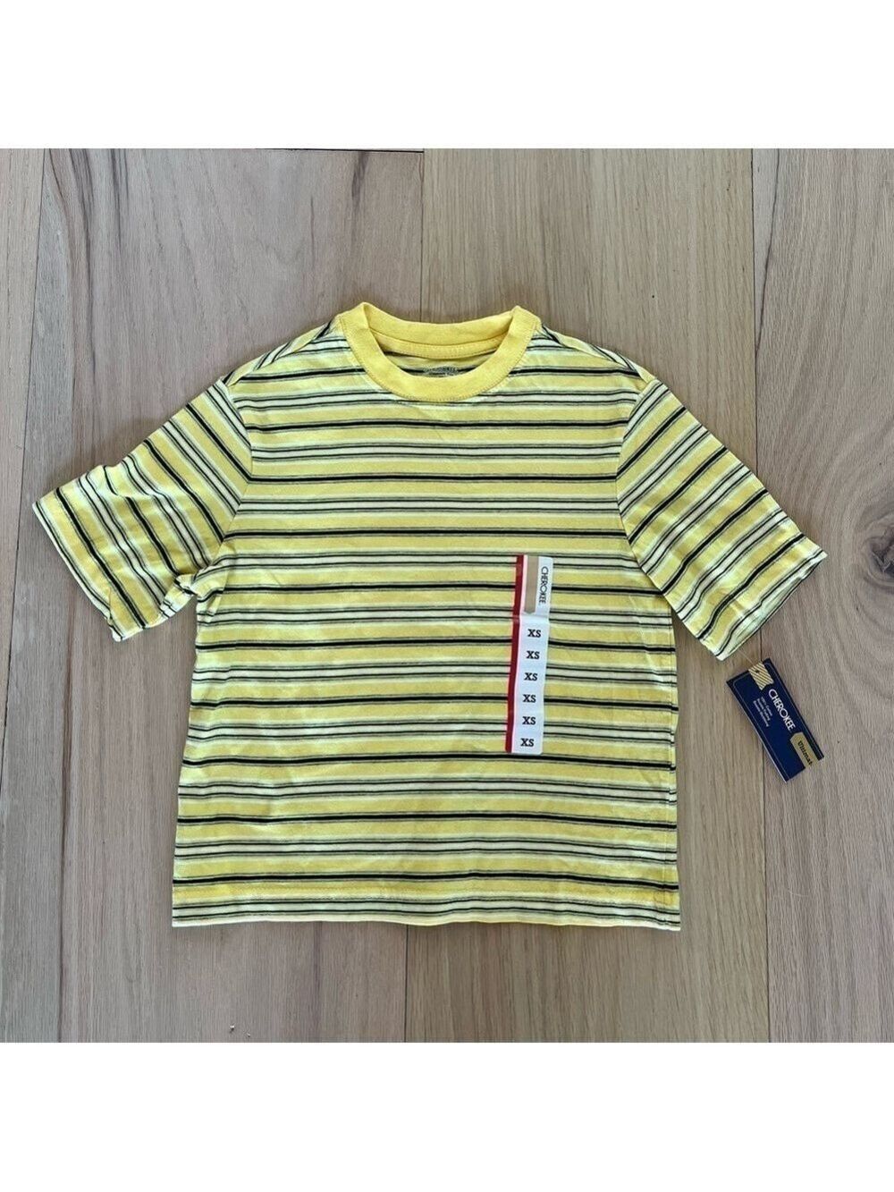 Cherokee Ultimate Tee Striped Yellow Short Sleeve Tee Shirt Size Boys XS NWT